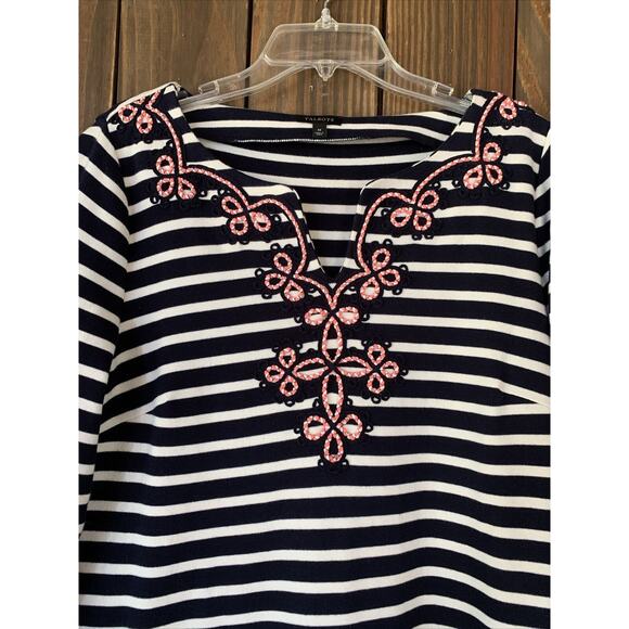 Talbots Embroidered Neckline Shift Dress Womens Size M Navy White - Picture 3 of 9